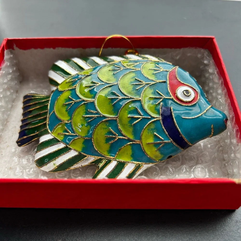 Vibrant Blue and Green with White and Black Fins Fish Hanging Decor / Ornament